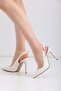 10.5 cm White Snake Leather Si Patterned Stiletto Pointed Toe Women's Heeled Shoes