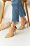 Green Snake Leather Si Patterned Stiletto Pointed Toe Women's Heeled Shoes - 2