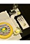 6-Person Lemon Embroidered White Linen Presentation Set - 19-Piece Dinner Set of Table Runner