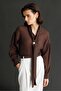 4839 Women's V-Neck Drapey Blouse with Scarf Detail Brown