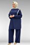 67022 Plus Size Sandy Pants Suit with Stone Detail on the Shoulder - Navy Blue
