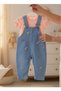 Colorful Floral Embroidered Denim Look Knitted Fabric Summer T-Shirt Set of 2 Salopet