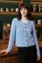 Floral Embroidery Detailed Pompom Short Cardigan - Baby Blue