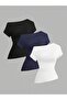 Women's Boat Neck Asymmetrical Cut 3-Pack Stretch Fabric T-Shirt Blouse