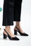 Velora Women's Black Patent Leather Open Back Strappy Pointed Toe Shoes, Pack of Block Heel - 4