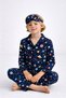 Patterned Long Sleeve Buttoned Front Shirt Collar Boys Pajama Set and Eye Patch - 4