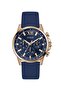 Mens Blue Rose Gold Tone Multi-function Watch