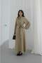 Khaki collar scarf detailed belted dress - 3