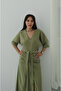 Green Belted Dress with Button Detail on the Front - 4