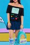 Adventure Black Adventure Time Fin and Jack Y2K Boat Neck Elastic T-Shirt - 7