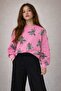 Girl's Bat Cat Patterned Sweatshirt Wide-Leg Pants Set - 5