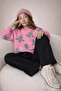 Girl's Bat Cat Patterned Sweatshirt Wide-Leg Pants Set