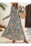 Women's Long-Sleeved, Lace-Up, Elastic Waist, Patterned Long Supreme Dress - 4