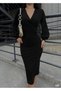 Women's long sleeve Double-Breasted neckline ruched and balloon sleeve detail crepe fabric maxi dress with glitter