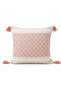 40 cm Square Cotton Cushion – Soft Decorative Throw Pillow with Pink and Off-White Check Patt