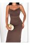 Silver Dots Satin Midi Dress-Brown - 7