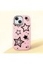 iPhone 13 Mini Compatible Camera Protected Pink Soft Silicone Phone Case Star Patterned - 3