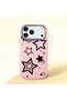 iPhone 18 Pro Max Compatible Case Camera Protector Pink Stars Patterned Silicone Lover Couple Phone Case