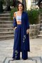 V276 Navy Blue Floral Embroidered Shirt Dress Pants Set - 4