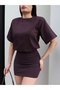 Crew Neck Mini Dress with Waist Tie - 2