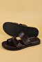 Men's Genuine Leather Flip Flops Casual Comfortable Sole Slipper Hkm.333 Brown - 3