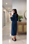 Rahby Dark Blue Seam Detail Denim Dress - 3