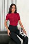 Women's Burgundy Lace Short Sleeve Blouse - 2