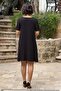 Black Cross Stone Summer Combed Cotton Dress with Cotton Pieces - 3