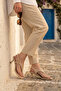 Sara Gold Ring Detailed Flip-Flop Clog Heels for Women Sandals - Ecru - 5