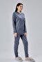 Women's Long Sleeve Cotton Piece Pajama Set Buttoned Pocket Detail Bottom Top Set - 5