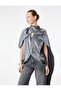 Grey Sleeveless Asymmetric Cut High Neck Satin Cape Blouse - 2