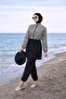 Fully Covered Black and White Patterned Hijab Islamic Swimwear 3-Piece Set Parachute Fabric - 3