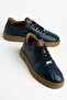 Genuine Leather Men's Daily Casual Shoes Navy Blue with Tied Front Stitching - 3