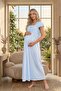 New Season Blue Square Collar Summer Lace Detailed Design Short Sleeve Buttoned Maternity Nightgown - 3