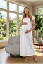 New Season Ecru Square Collar Summer Lace Detailed Design Short Sleeve Buttoned Maternity Nightgown - 8