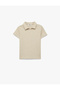 Beige Cotton Short Sleeve Polo Neck T-Shirt