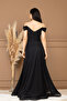 Silvery Fabric Boat Neck Evening Dress - Black - 9