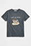 Women's Gray W5 Oversized Special Printed Design T-Shirt - 2