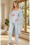 New Season Blue Maternity Stylish Lace Detailed Breastfeeding Feature Design Summer Dressing Gown Pajama Set - 2