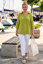 Green Shirt Collar Buttons 3/4 Sleeve Side Buttons Casual Muslin Woven Blouse 67 67 - 4