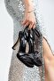 Women's Black Satin Stone Platform Heeled Shoes - 2
