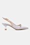 Women's Lamé Zimbali Satin Short Heel Shoes with Pointed Toe and Open Back