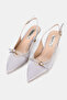 Women's Lamé Zimbali Satin Short Heel Shoes with Pointed Toe and Open Back - 2