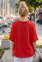 Red V-Neck Short Sleeve Buttoned Collar and Cuff Ruffles Casual Muslin Oversized Woven Blouse 77 70 - 6