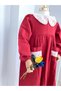 Girl's Burgundy Lace Collared Pocketed Hijab Dress Cotton Muslin Long Sleeve Ceremonial Umrah Dress - 4