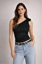 Women's Black One Shoulder Blouse