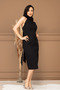 Atlas Fabric Pearl Detailed Halter Neck B Tie-Detail Pencil Dress - Black - 8