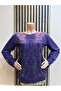 Women's Middle Age and Above Rose Garden Patterned Stretch Fabric Stoned Mother Combed Cotton Blouse