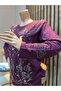 Women's Middle Age and Above Rose Garden Patterned Stretch Fabric Stoned Mother Combed Cotton Blouse - 3