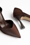 Plus Size Women's Stiletto Heel U Stiletto Brown Shiny Satin Side Open - 2